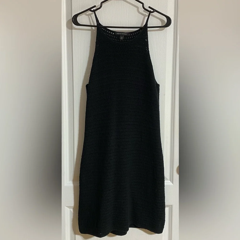 Banana Republic Knit Cotton Beachy Spaghetti Strap Mini Black Dress Size Small - Picture 2 of 7